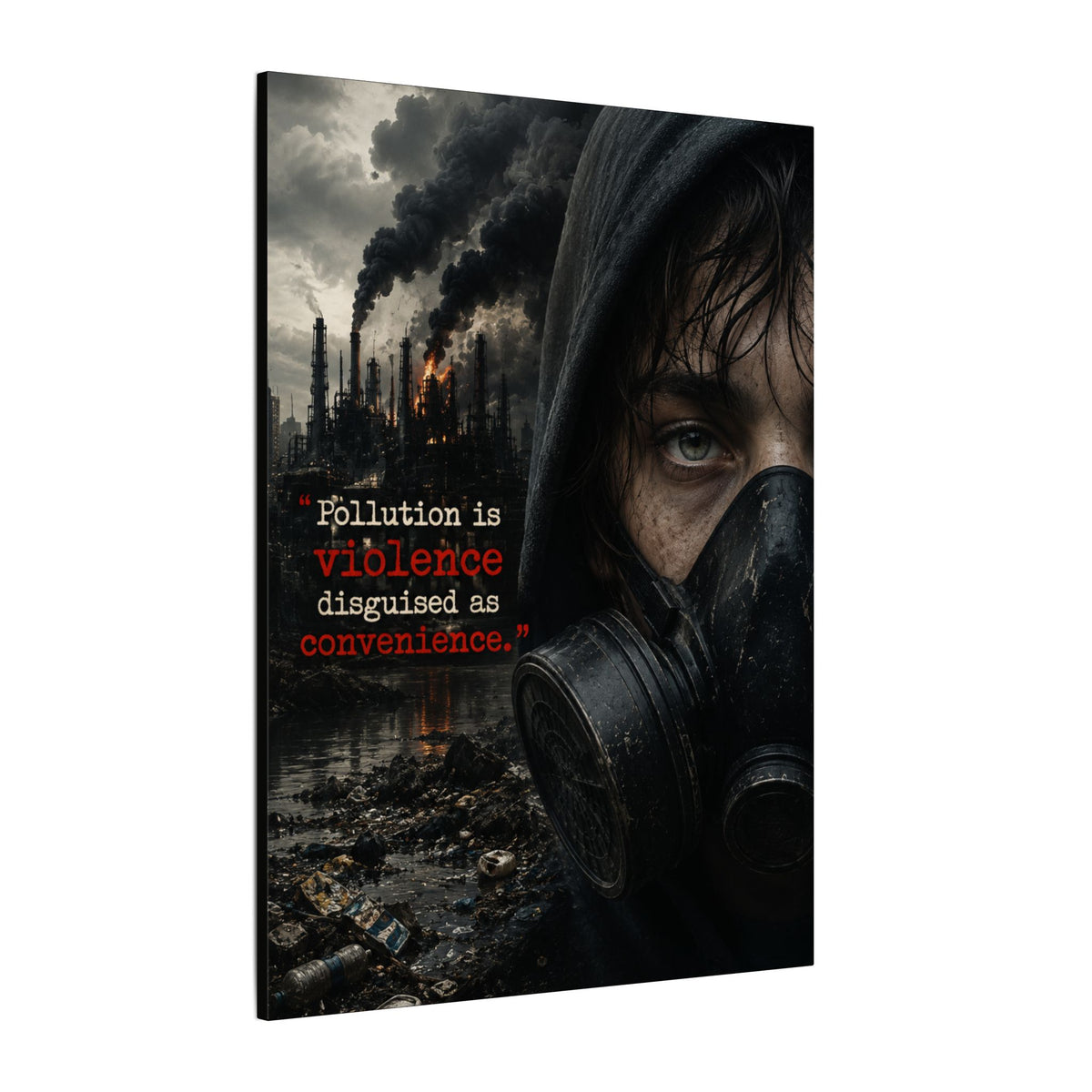 "POLLUTION IS VIOLENCE DISGUISED AS CONVENIENCE" (Dark Reality) - Earthsmart Canvas Wall Art.