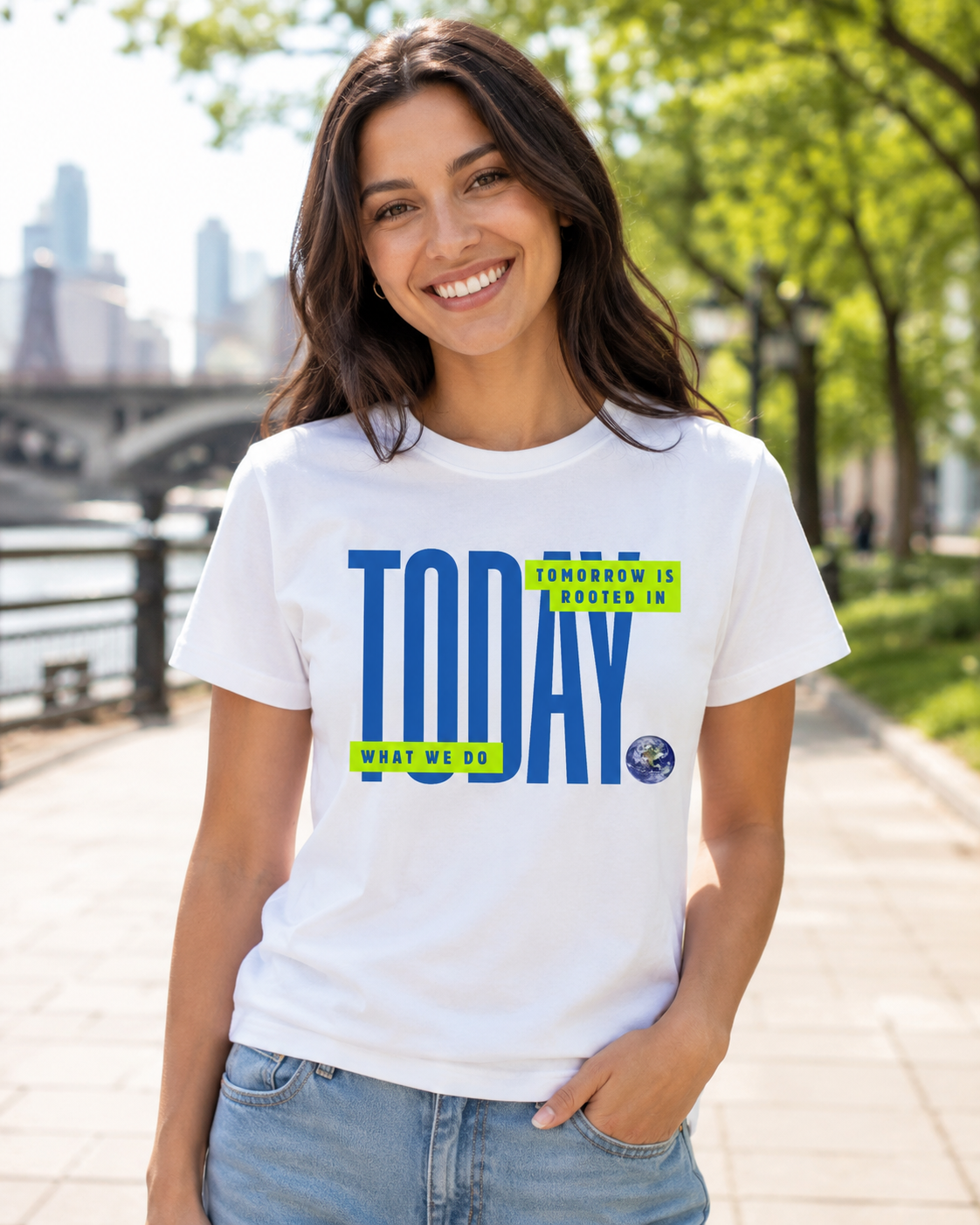 Earthsmart 'EARTH MOOD' Tee — "TOMORROW IS ROOTED WHAT WE DO TODAY". (Unisex).