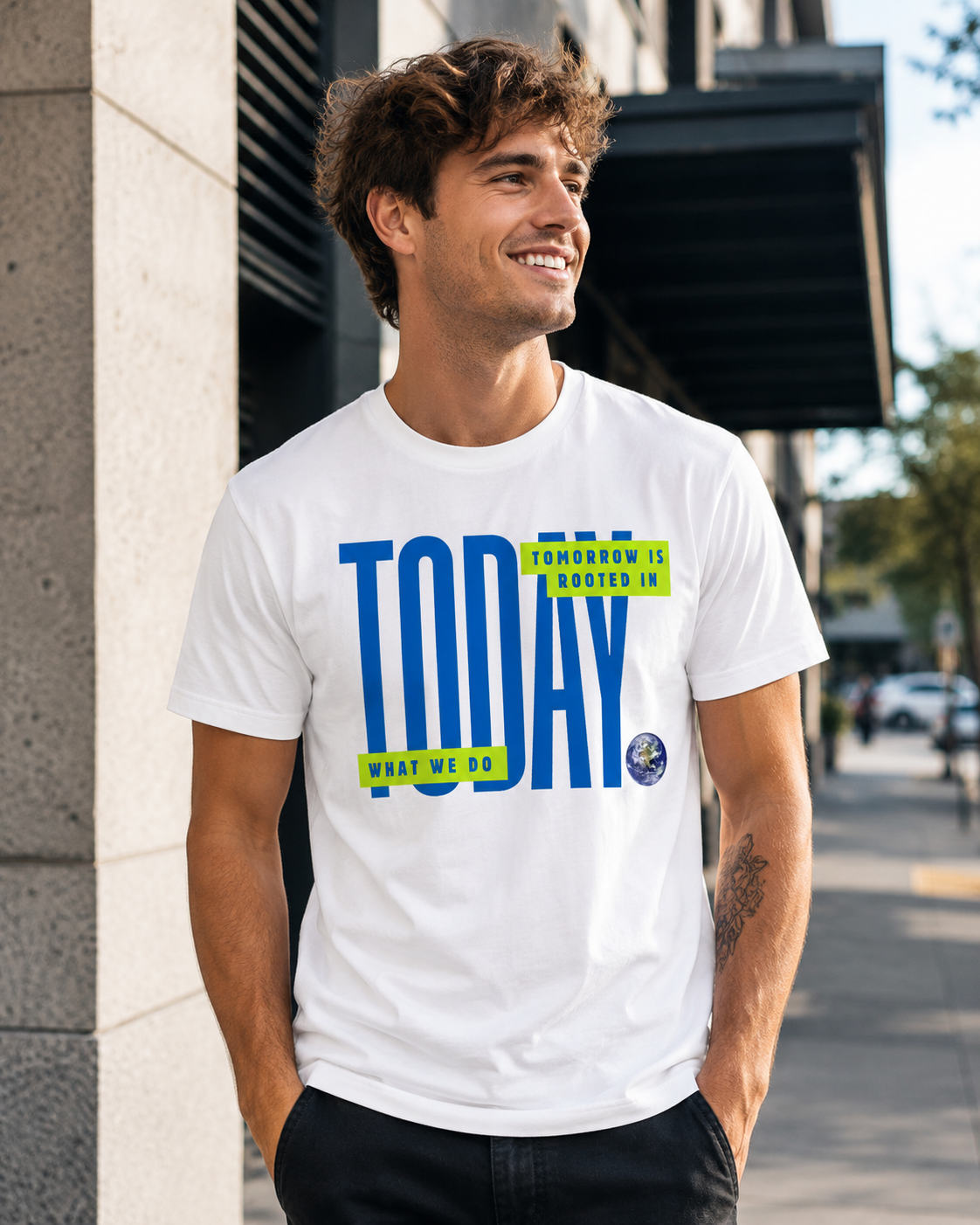 Earthsmart 'EARTH MOOD' Tee — "TOMORROW IS ROOTED WHAT WE DO TODAY". (Unisex).