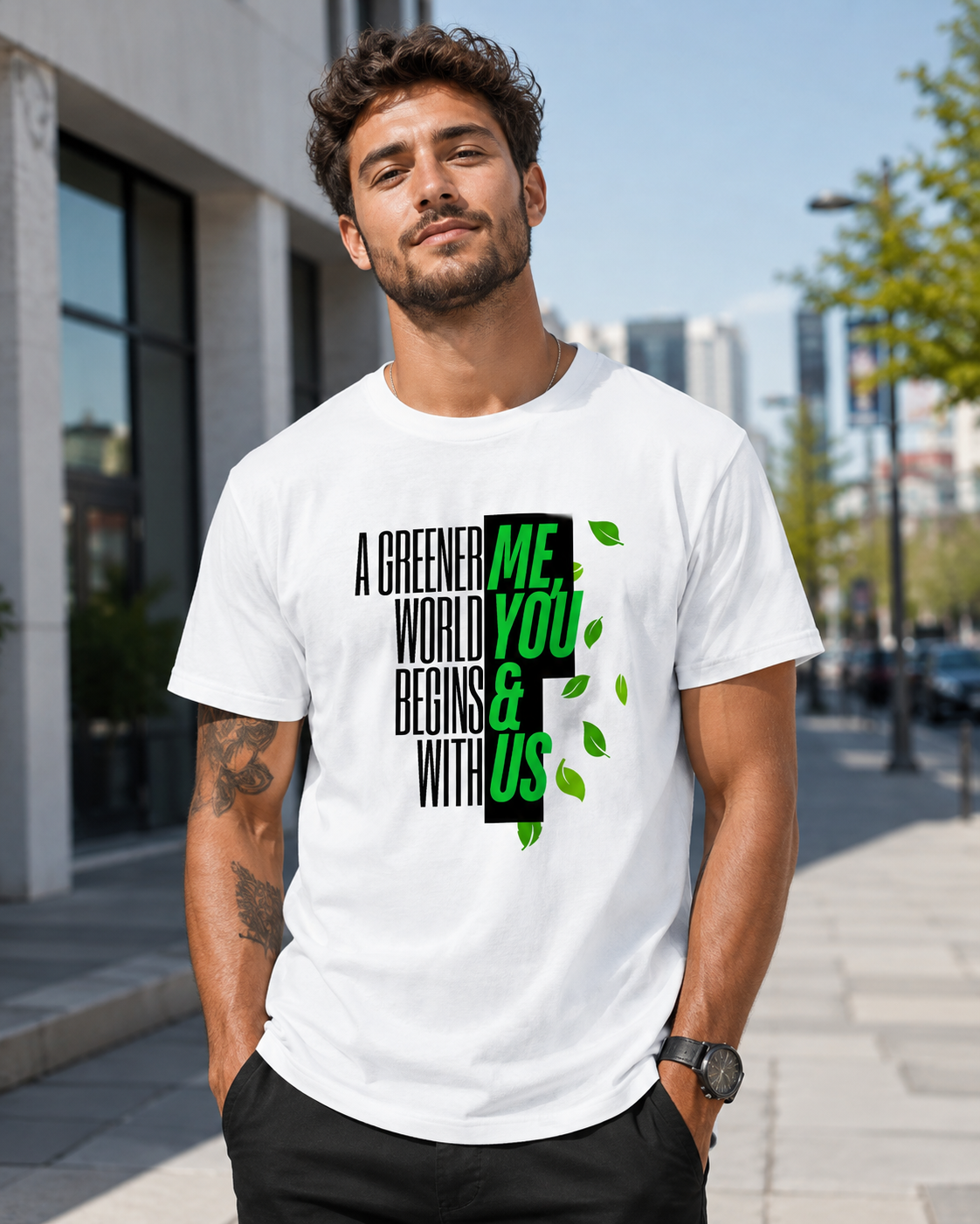 Earthsmart 'EARTH MOOD' Tee — "A GREENER WORLD BEGINS WITH ME, YOU & US". (UNISEX).