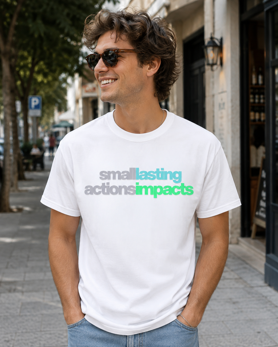 Earthsmart 'EARTH MOOD' Tee — "SMALL ACTIONS - LASTING IMPACTS". (UNISEX).