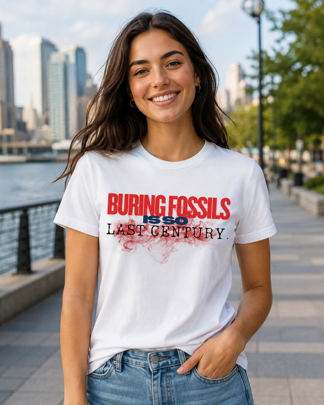 Earthsmart 'EARTH MOOD' Tee — "BURNING FOSSIL FUELS IS SO LAST CENTURY". (UNISEX).