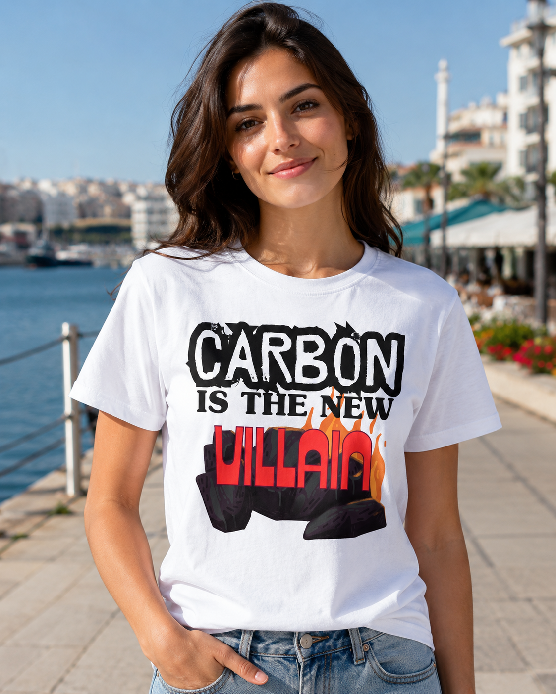 Earthsmart 'EARTH MOOD' Tee — "CARBON IS THE NEW VILLIAN". (UNISEX).