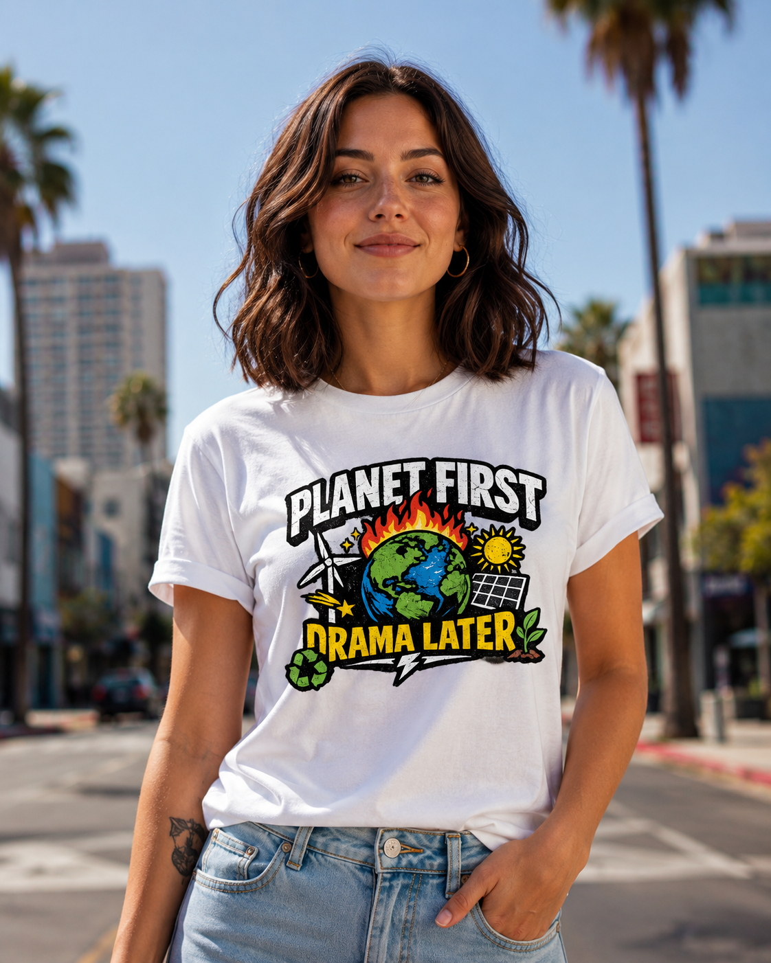 Earthsmart 'EARTH MOOD' Tee — "PLANET FIRST DRAMA LATER". (UNISEX).