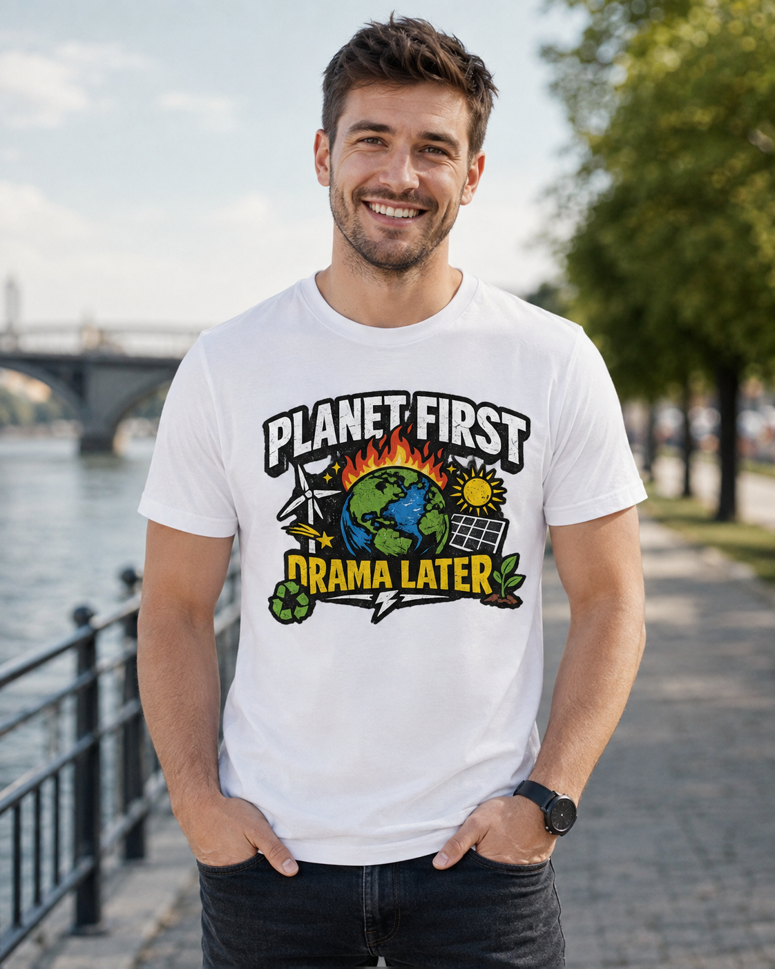 Earthsmart 'EARTH MOOD' Tee — "PLANET FIRST DRAMA LATER". (UNISEX).
