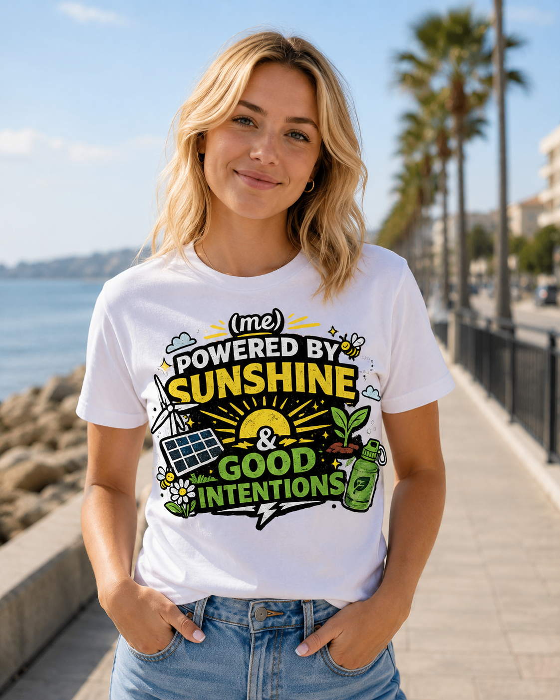 Earthsmart 'EARTH MOOD' Tee — "POWERED BY SUNSHINE". (UNISEX).