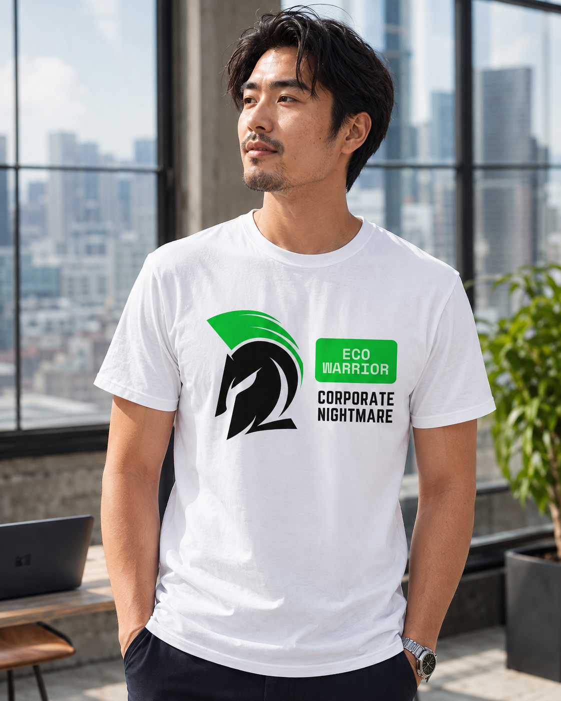 Earthsmart 'EARTH MOOD' Tee — "ECO WARRIOR - CORPORATE NIGHTMARE".  (UNISEX).