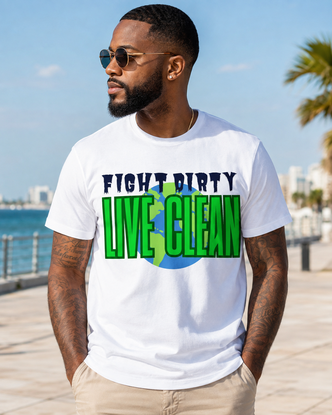 Earthsmart 'EARTH MOOD' Tee — "FIGHT DIRTY LIVE CLEAN".  (UNISEX).