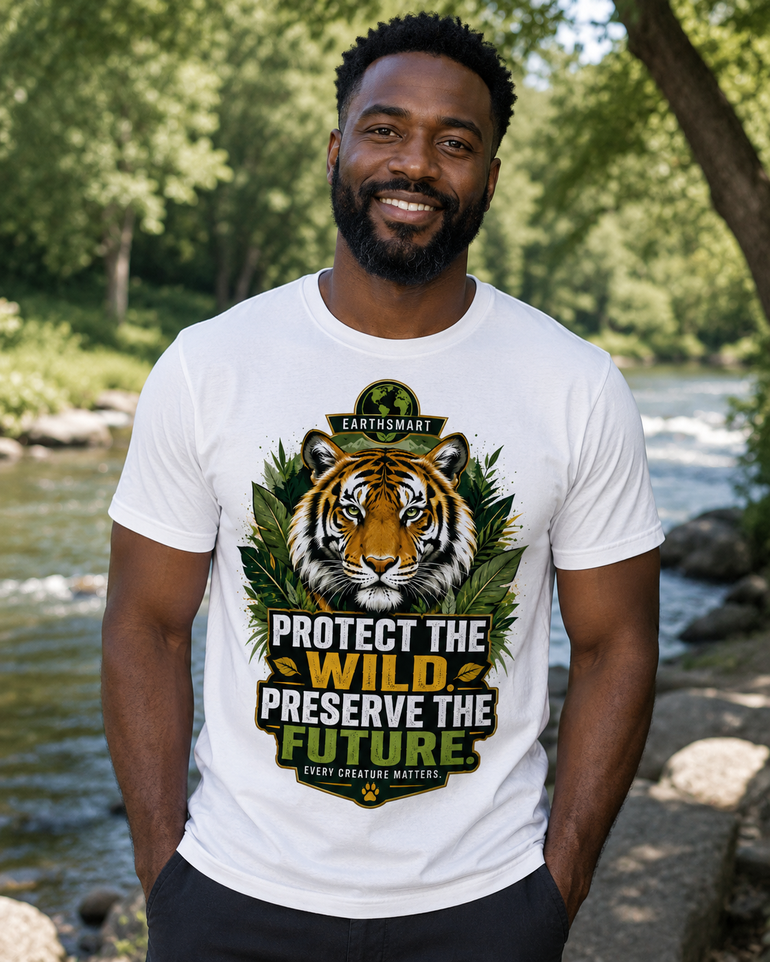 Earthsmart 'EARTH MOOD' Tee — "PROTECT THE WILD PRESERVE THE FUTURE".  (UNISEX).