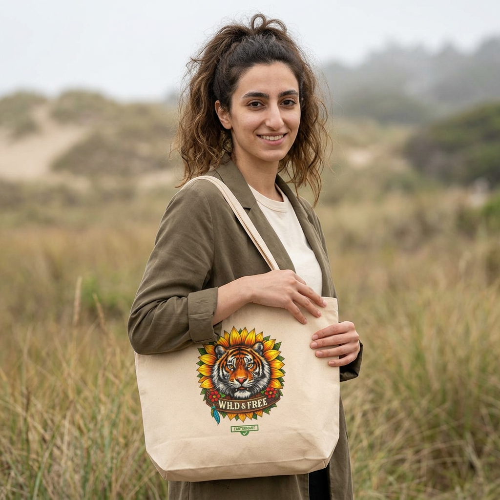 EARTHSMART LARGE ECO -TOTE - 100% COTTON - Wild & Free — (50.8 × 35.6 × 12.7 cm)