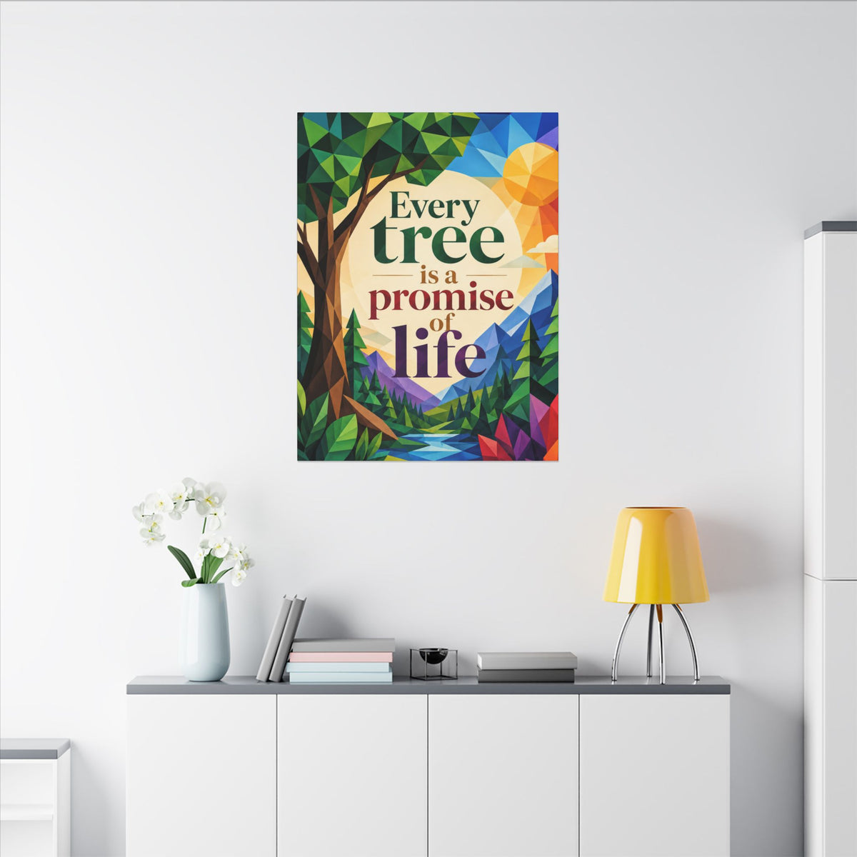 "EVERY TREE IS A PROMISE OF LIFE" (Geometric art style). Earthsmart Eco Canvas Wall Art (Matte Stretched Print).