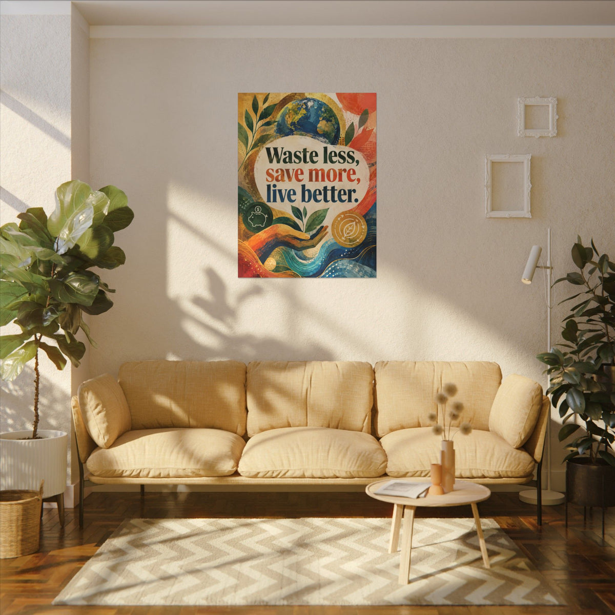 "WASTE LESS, SAVE MORE, LIVE BETTER". – Inspirational Eco Canvas