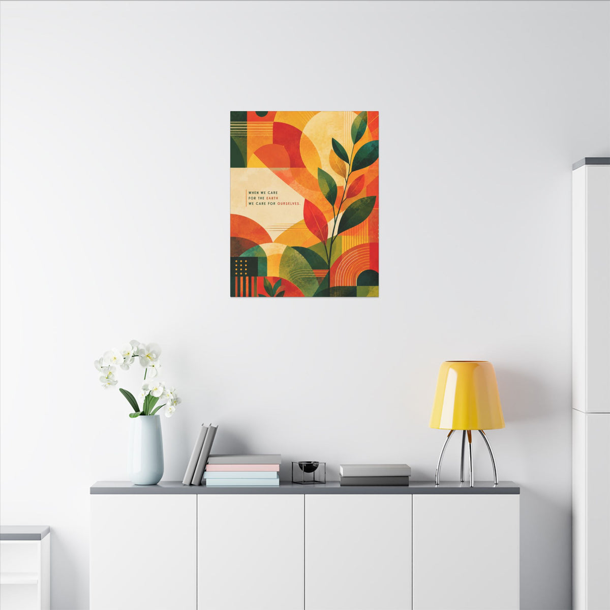 "WHEN WE CARE FOR EARTH, WE CARE FOR OURSELVES" (Botanical Abstract art). Earthsmart Eco Wall Art.