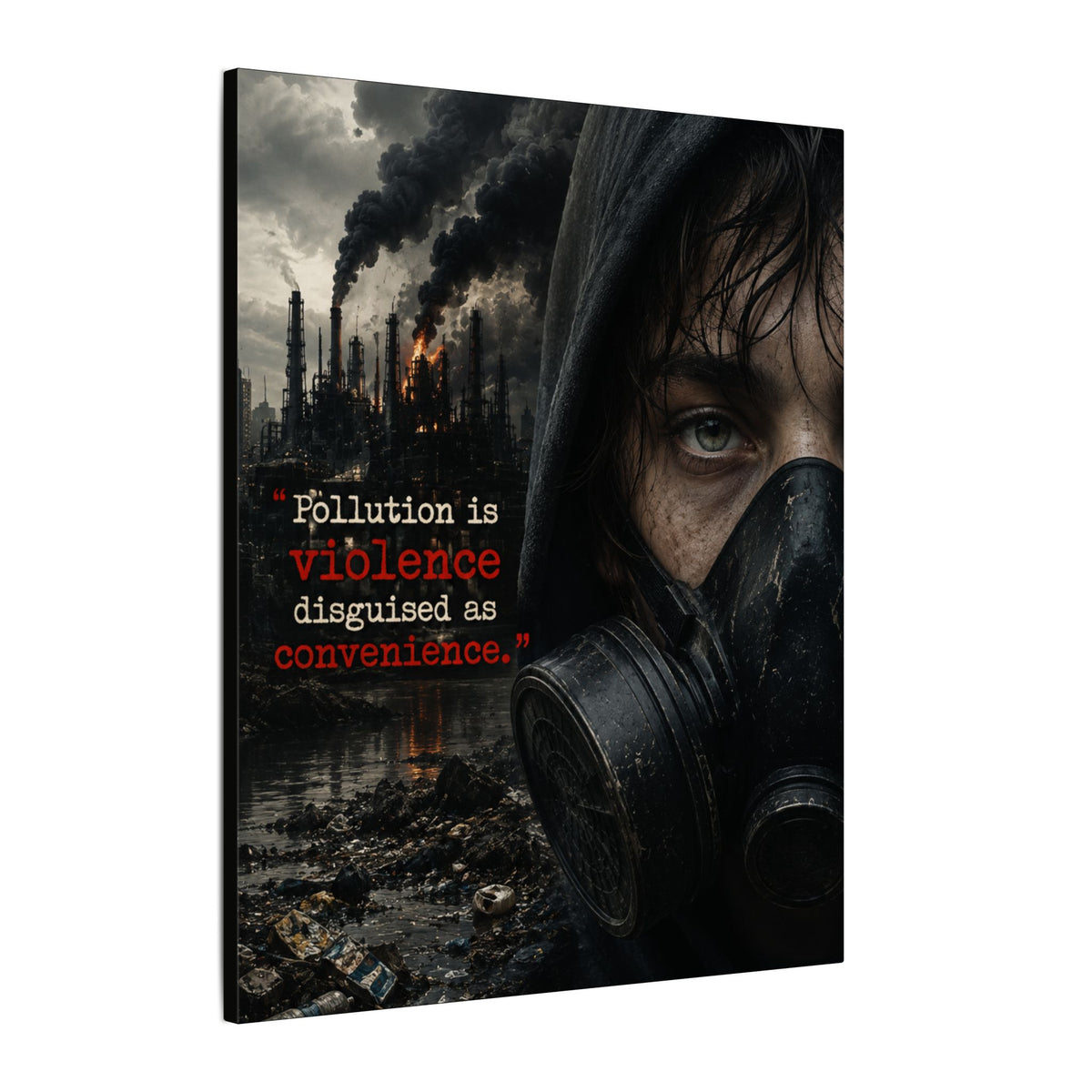 "POLLUTION IS VIOLENCE DISGUISED AS CONVENIENCE" (Dark Reality) - Earthsmart Canvas Wall Art.