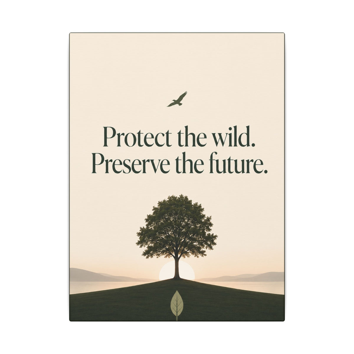 "PROTECT THE WILD PRESERVE THE FUTURE" (Minimalist art style). Earthsmart Eco Canvas Wall Art (Matte Stretched Print).