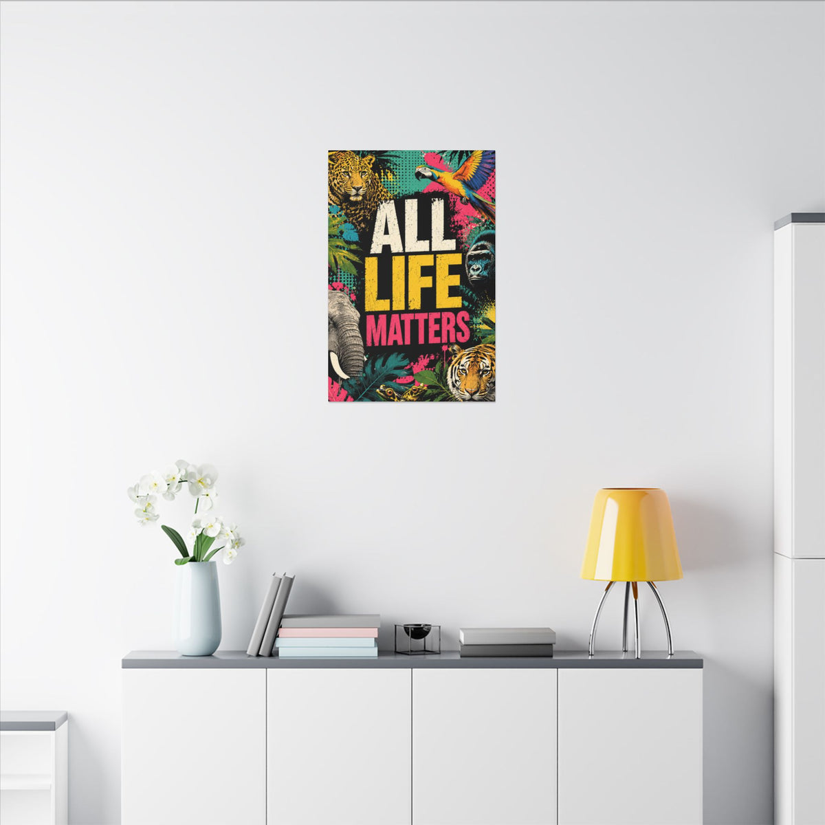 "ALL LIFE MATTERS" (Pop culture art style) - Earthsmart Canvas Wall Art. Jungle Wildlife. (Matte Stretched Print).