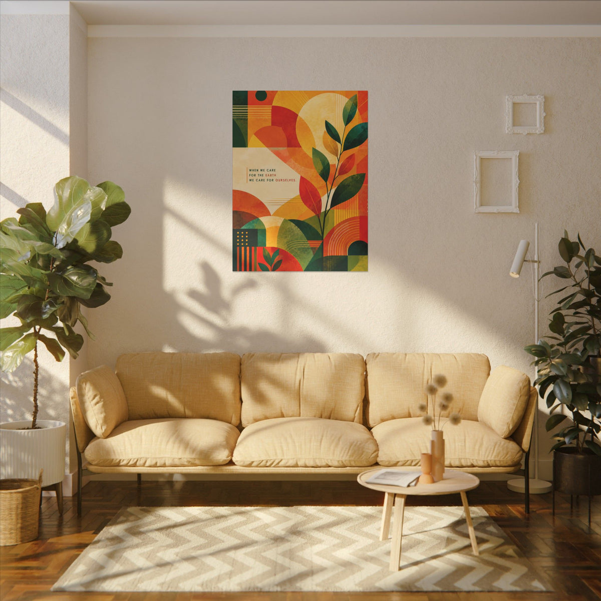 "WHEN WE CARE FOR EARTH, WE CARE FOR OURSELVES" (Botanical Abstract art). Earthsmart Eco Wall Art.