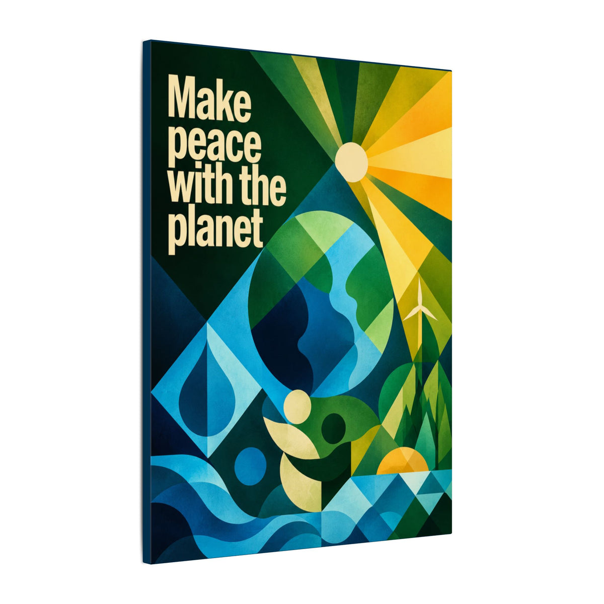 "MAKE PEACE WITH THE PLANET" (Radical Geometric art style). Earthsmart Eco Canvas Wall Art (Matte Stretched Print).