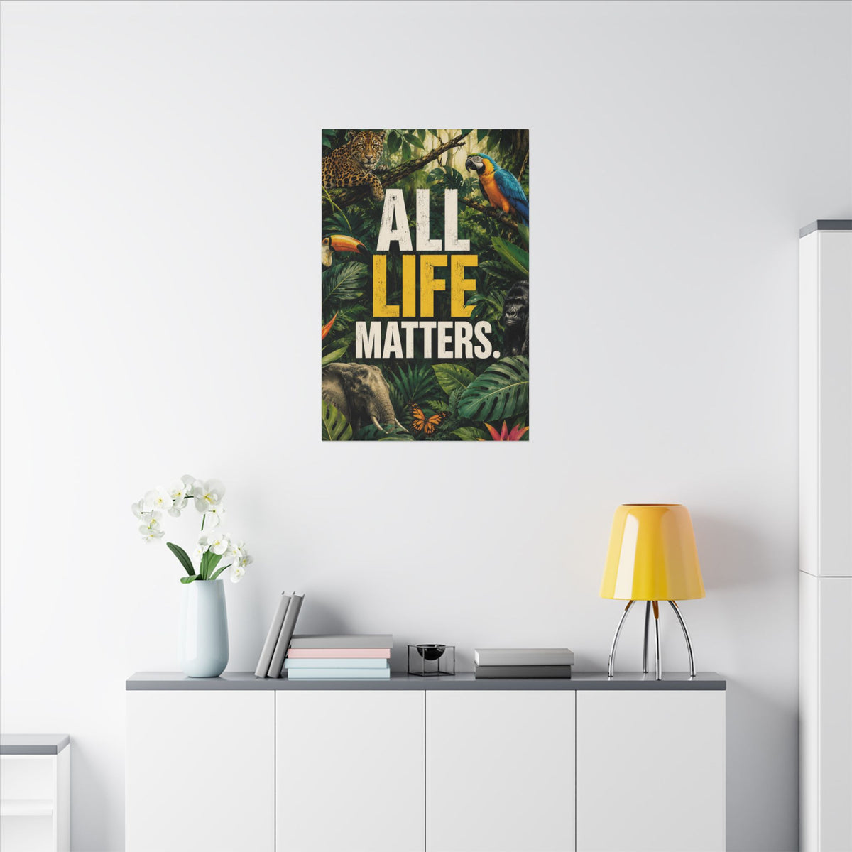 "ALL LIFE MATTERS" (Realist art style)  — Earthsmart Canvas Wall Art. Jungle Wildlife (Matte Stretched Canvas).