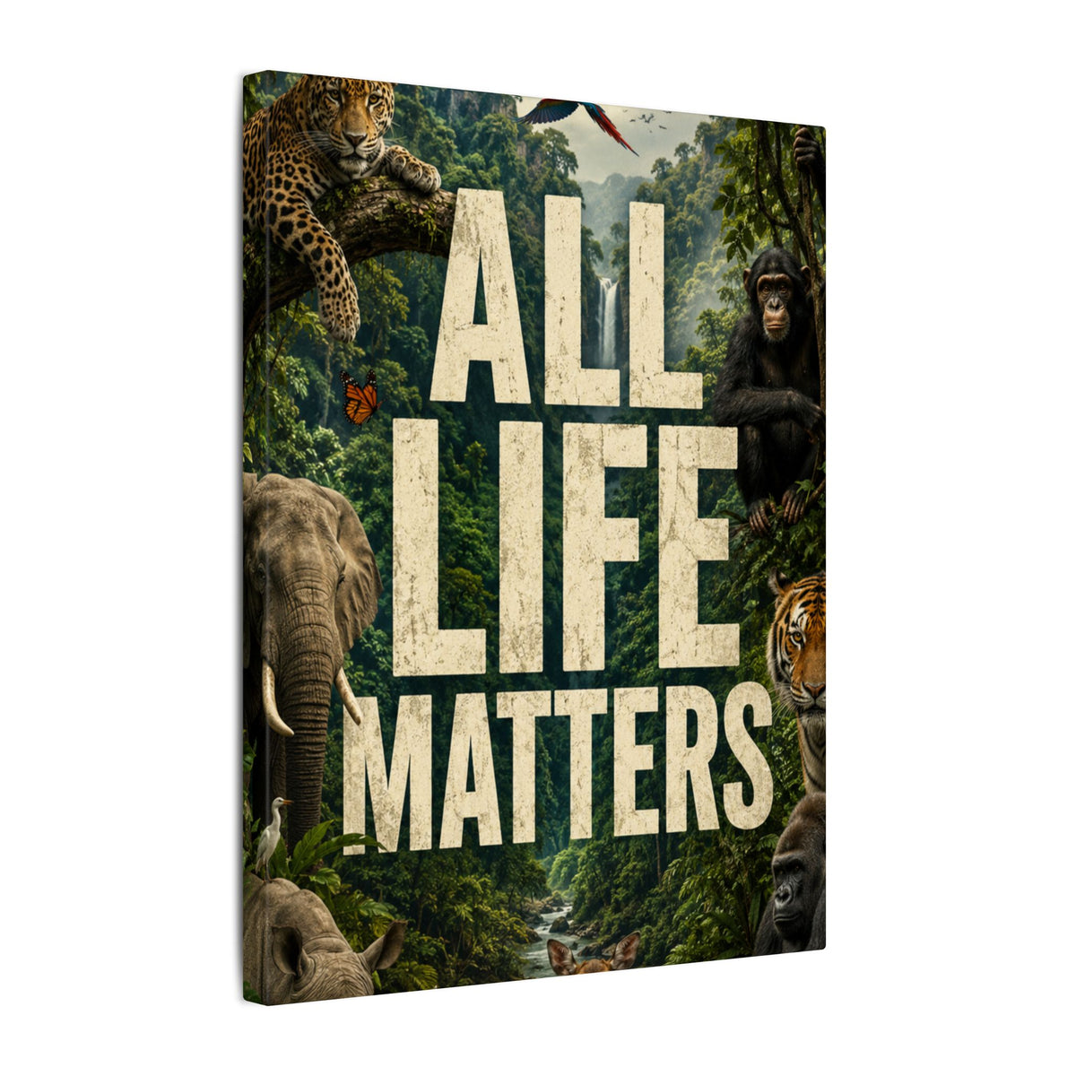 ALL LIFE MATTERS (Abstract art style) -  Earthsmart Canvas Wall Art. Jungle Wildlife ((Matte Stretched Print).