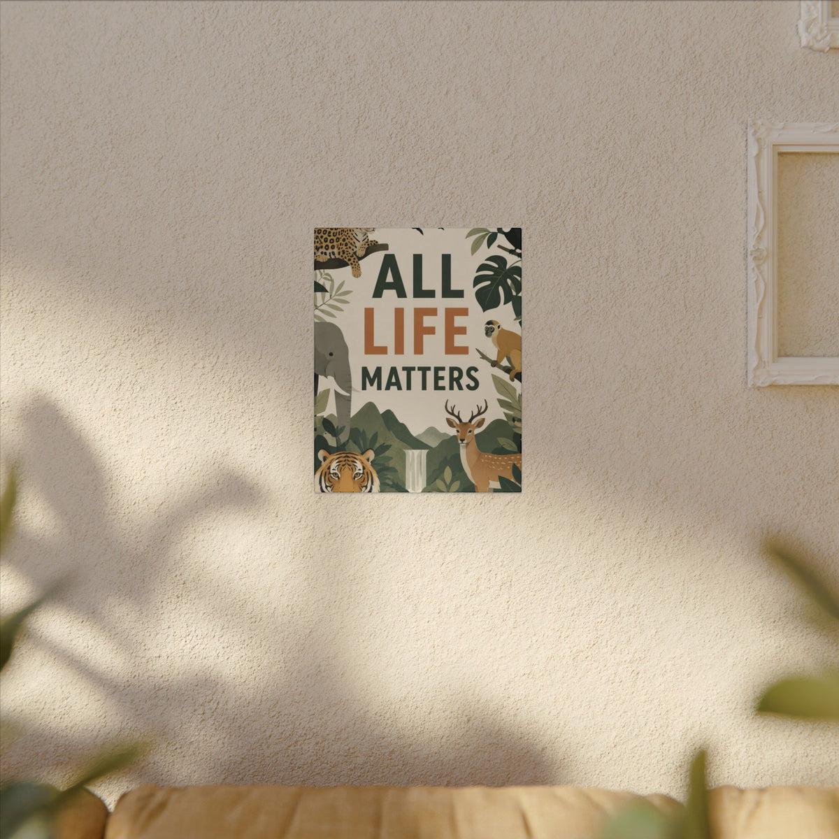 "ALL LIFE MATTERS" (modern art style) - Earthsmart Canvas Wall Art. Jungle Wildlife. (Matte Stretched Print).