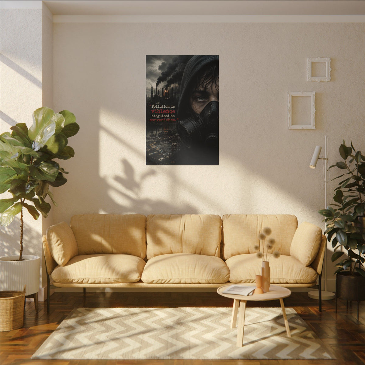 "POLLUTION IS VIOLENCE DISGUISED AS CONVENIENCE" (Dark Reality) - Earthsmart Canvas Wall Art.