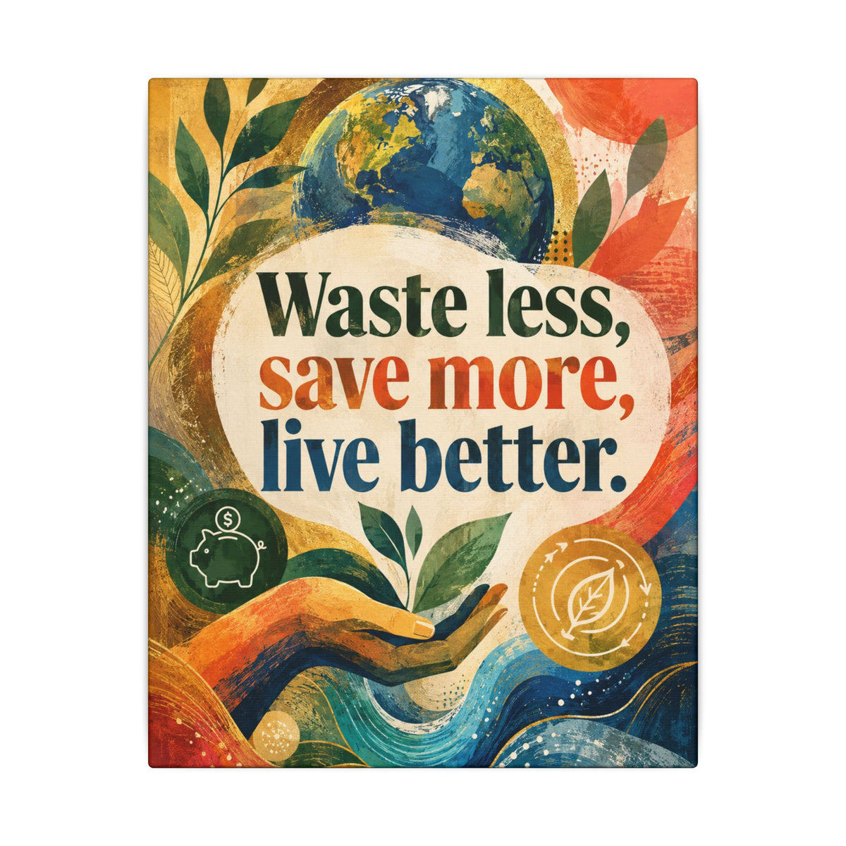 "WASTE LESS, SAVE MORE, LIVE BETTER". – Inspirational Eco Canvas