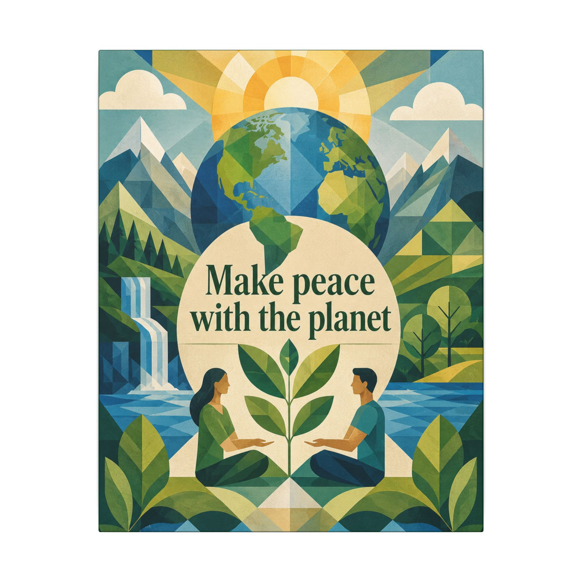 Copy of "MAKE PEACE WITH THE PLANET" (Minimalist art style). Earthsmart Eco Canvas Wall Art (Matte Stretched Print).