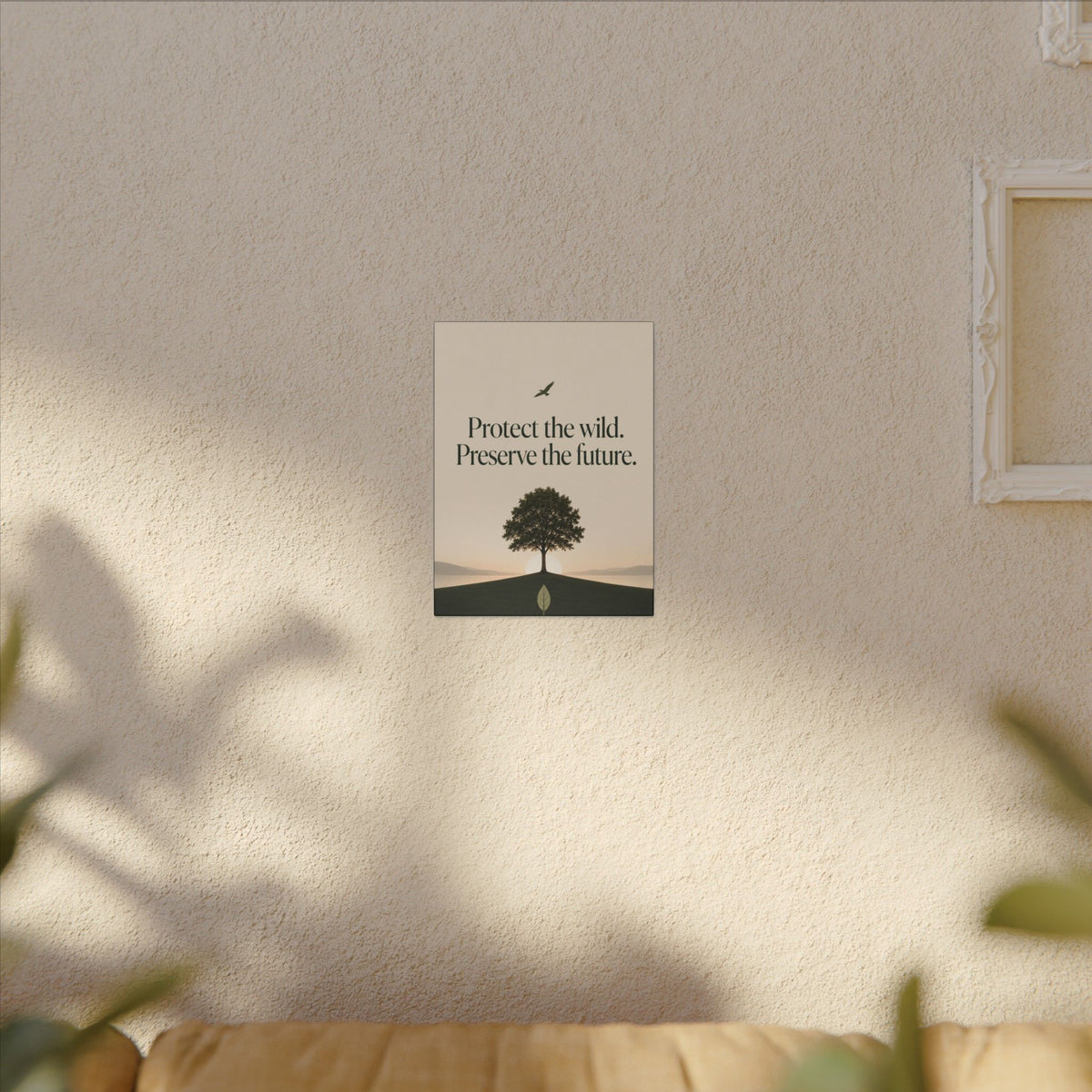 "PROTECT THE WILD PRESERVE THE FUTURE" (Minimalist art style). Earthsmart Eco Canvas Wall Art (Matte Stretched Print).