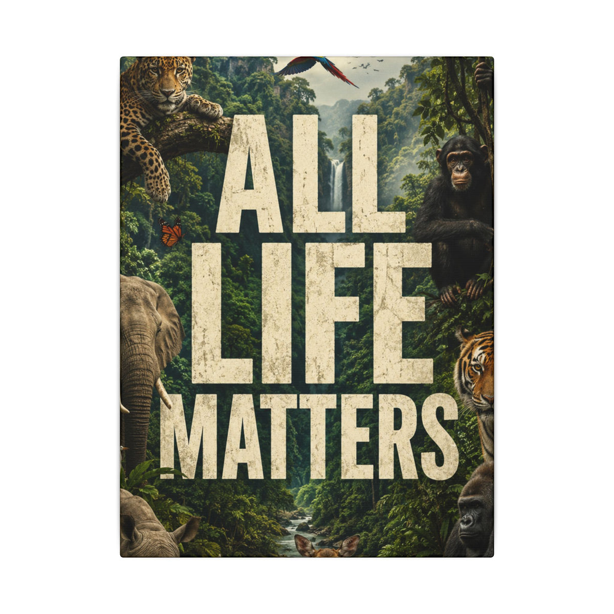 ALL LIFE MATTERS (Abstract art style) -  Earthsmart Canvas Wall Art. Jungle Wildlife ((Matte Stretched Print).