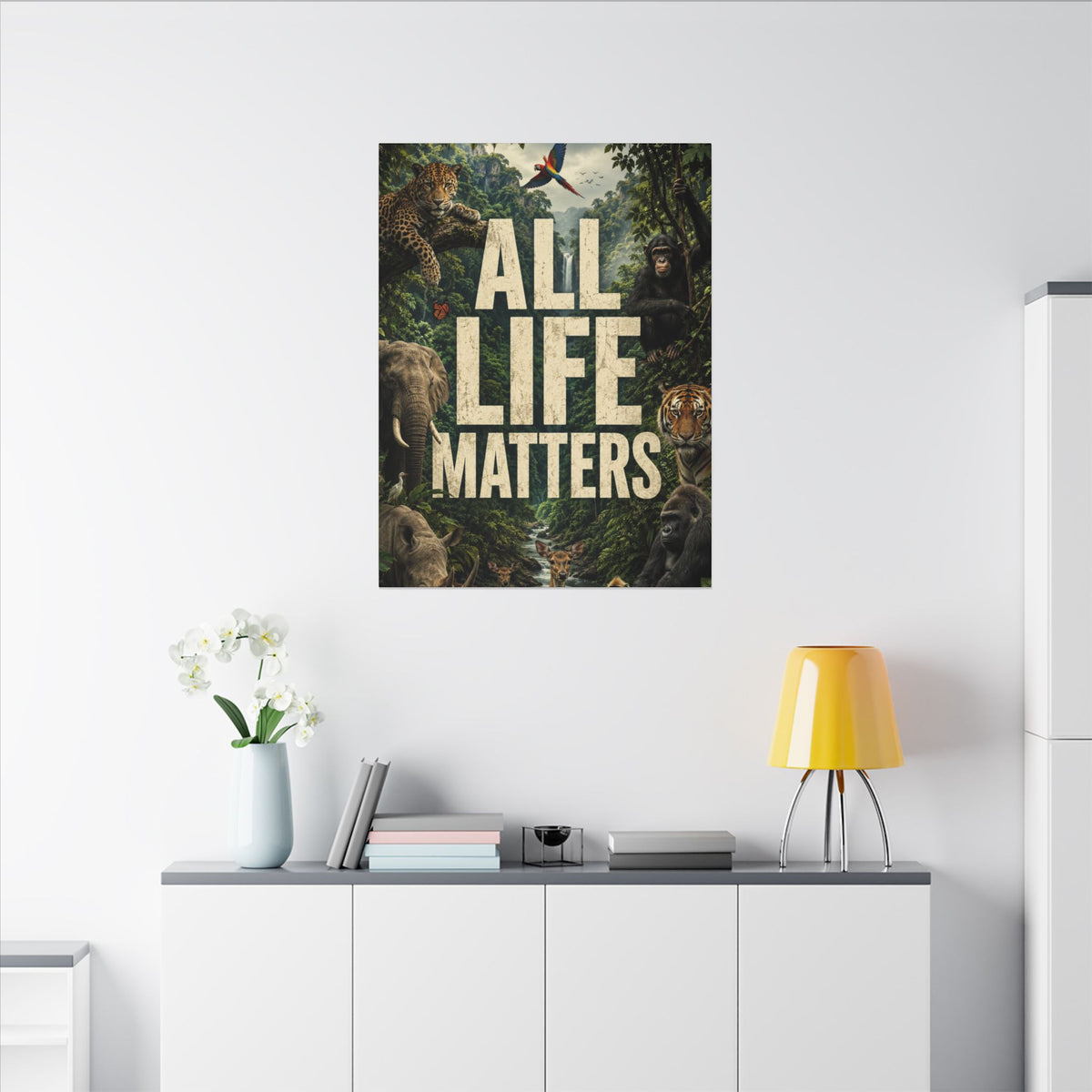 ALL LIFE MATTERS (Abstract art style) -  Earthsmart Canvas Wall Art. Jungle Wildlife ((Matte Stretched Print).