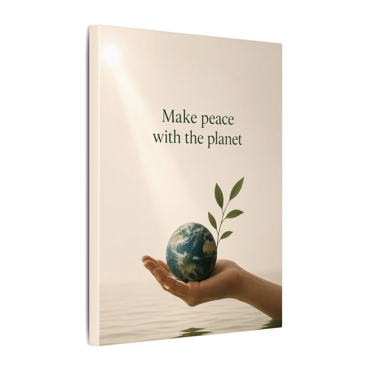 "MAKE PEACE WITH THE PLANET" (Minimalist art style). Earthsmart Eco Canvas Wall Art (Matte Stretched Print).