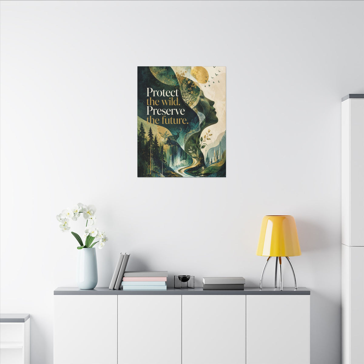 "PROTECT THE WILD PRESERVE THE FUTURE" (Abstract art style). Earthsmart Eco Canvas Wall Art (Matte Stretched Print).