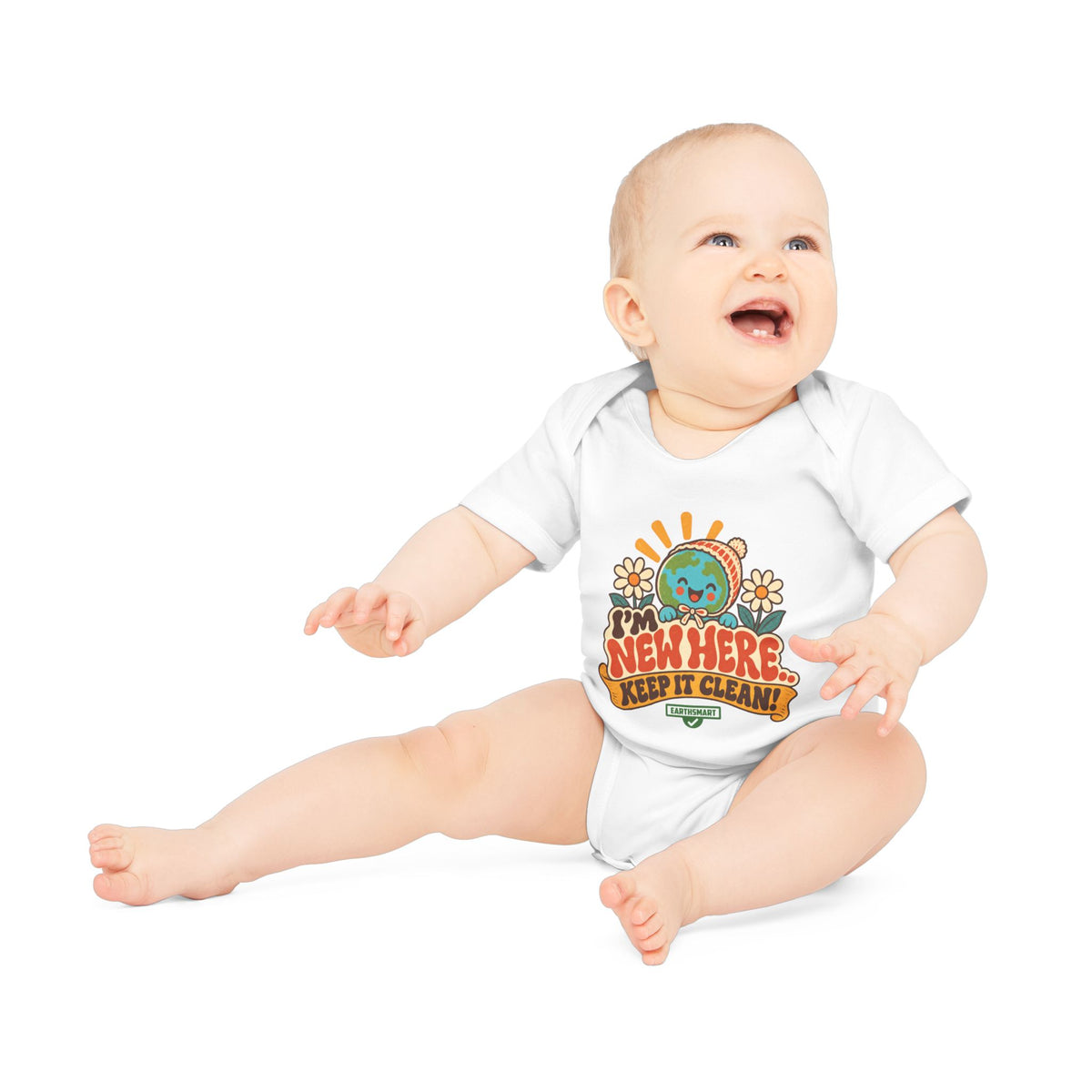 EARTHSMART BABY BODYSUIT — I'M NEW HERE, KEEP IT CLEAN -  ECO-FRIENDLY ORGANIC ONESIE (UNISEX) (0 - 18 MONTHS)