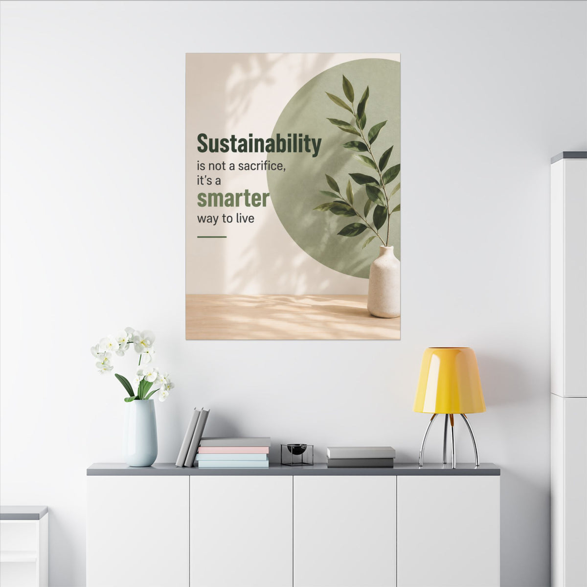 "SUSTAINABILITY IS NOT A SACRIFICE, IT'S A SMARTER WAY TO LIVE" (Minimalist art style). Earthsmart Eco Canvas Wall Art (Matte Stretched Print).