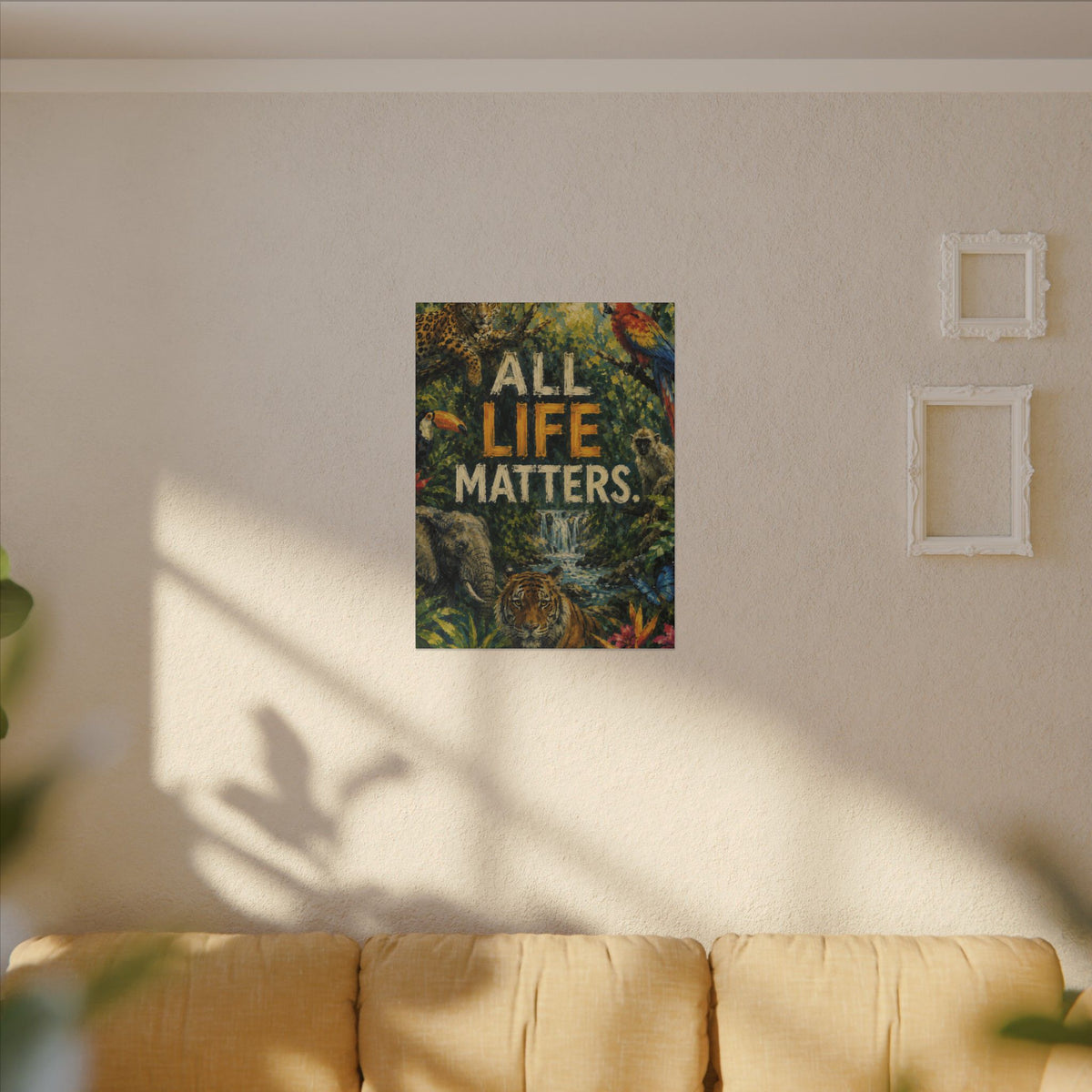 "ALL LIFE MATTERS" (Impressionist art style) — Earthsmart Canvas Wall Art. Jungle Wildlife. (Matte Stretched Print)