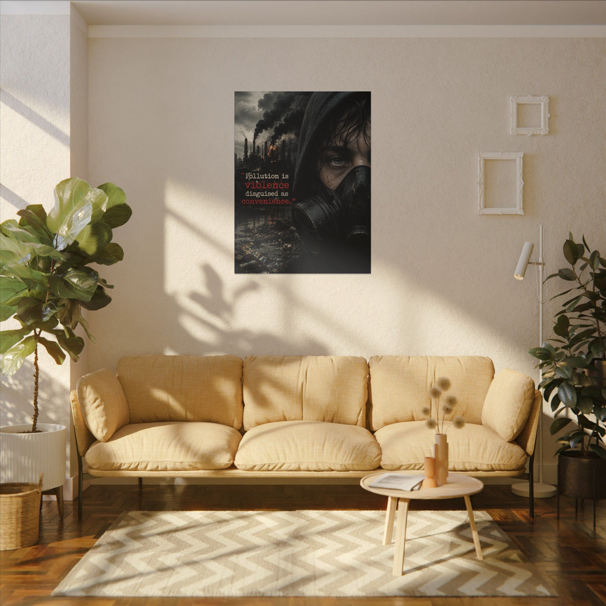 "POLLUTION IS VIOLENCE DISGUISED AS CONVENIENCE" (Dark Reality) - Earthsmart Canvas Wall Art.
