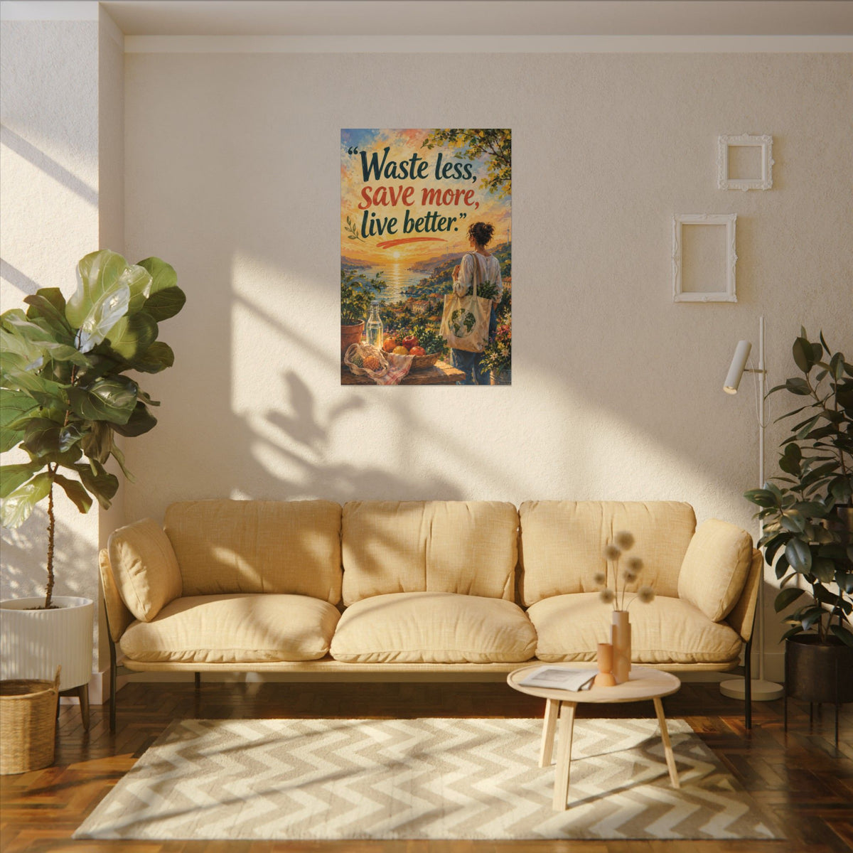 "WASTE LESS, SAVE MORE, LIVE BETTTER." (Impressionist art style). Earthsmart,  Eco-Friendly Inspirational Wall Art