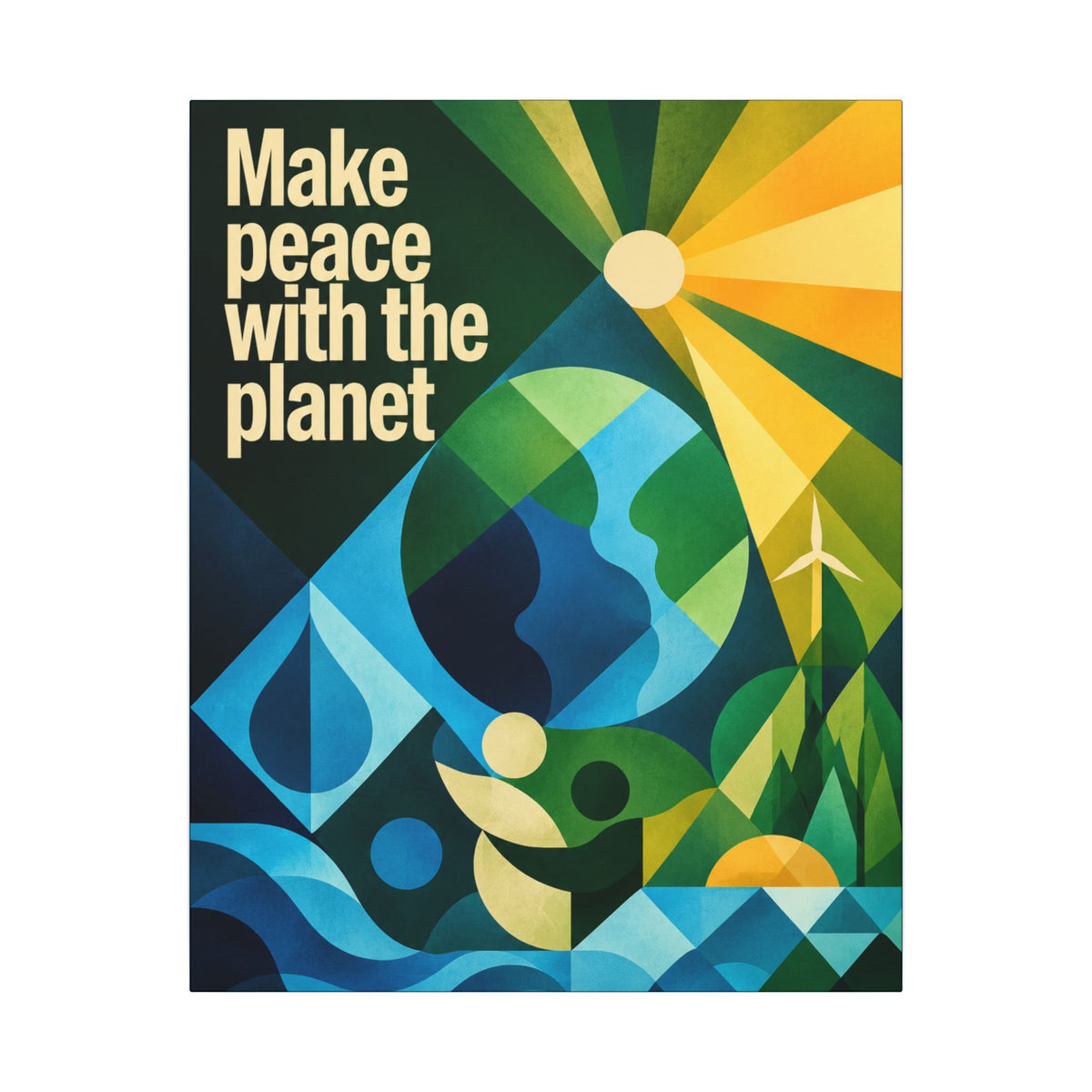 "MAKE PEACE WITH THE PLANET" (Radical Geometric art style). Earthsmart Eco Canvas Wall Art (Matte Stretched Print).