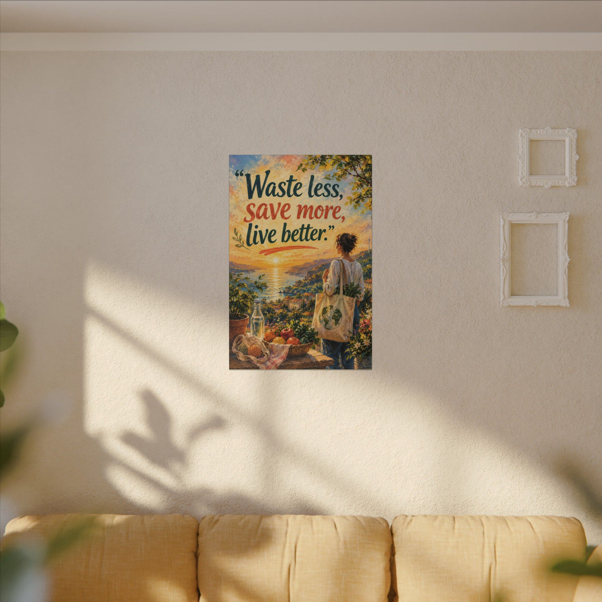 "WASTE LESS, SAVE MORE, LIVE BETTTER." (Impressionist art style). Earthsmart,  Eco-Friendly Inspirational Wall Art