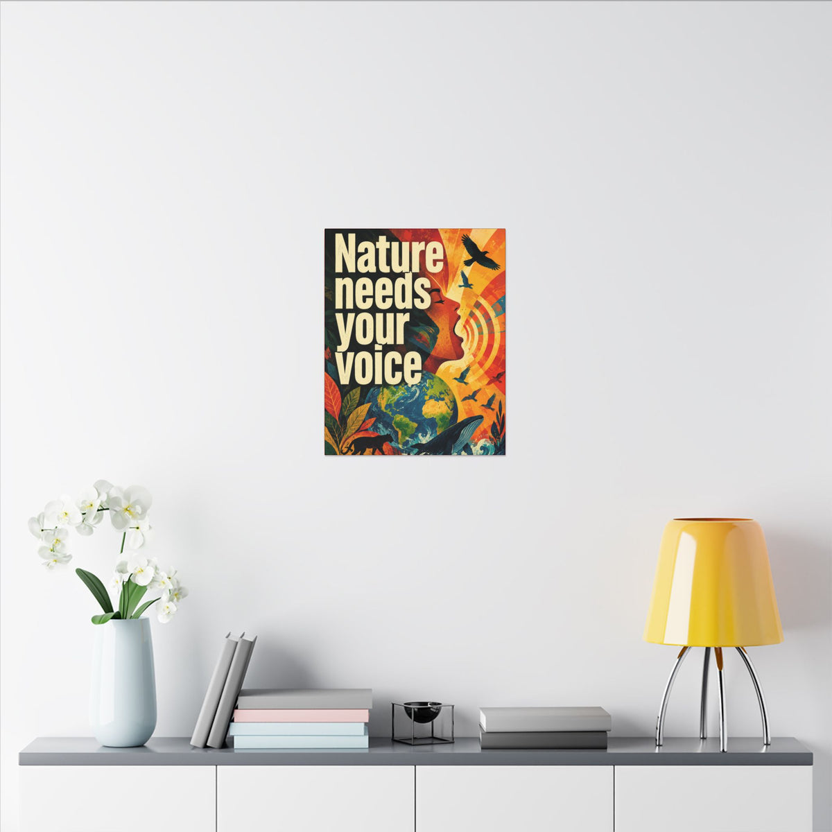 "NATURE NEEDS YOUR VOICE" (Contemporary art style). Earthsmart Eco Canvas Wall Art (Matte Stretched Print).
