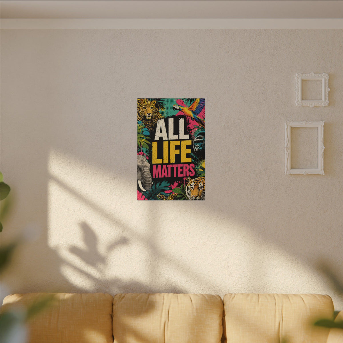 "ALL LIFE MATTERS" (Pop culture art style) - Earthsmart Canvas Wall Art. Jungle Wildlife. (Matte Stretched Print).