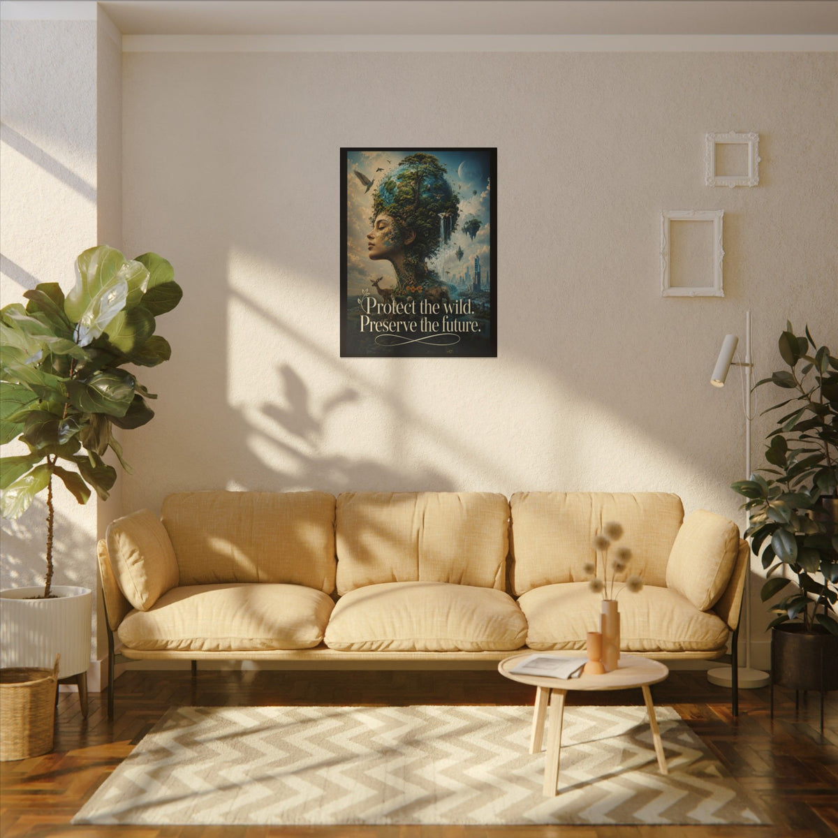 "PROTECT THE WILD PRESERVE THE FUTURE" (Surrealist art style). Earthsmart Eco Canvas Wall Art (Matte Stretched Print).