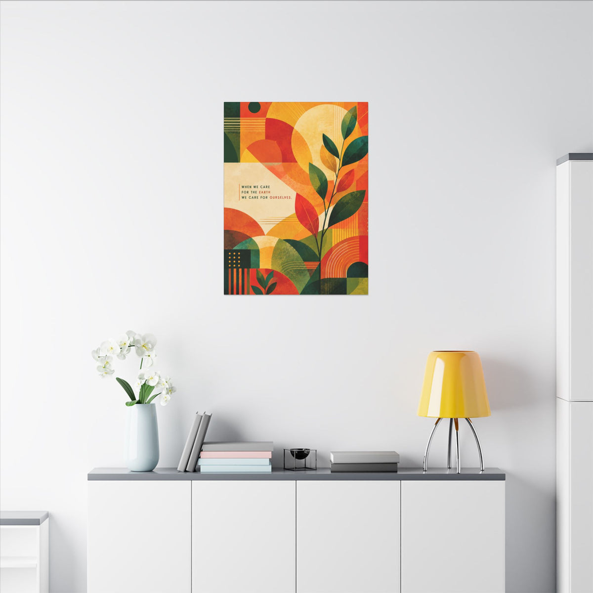 "WHEN WE CARE FOR EARTH, WE CARE FOR OURSELVES" (Botanical Abstract art). Earthsmart Eco Wall Art.