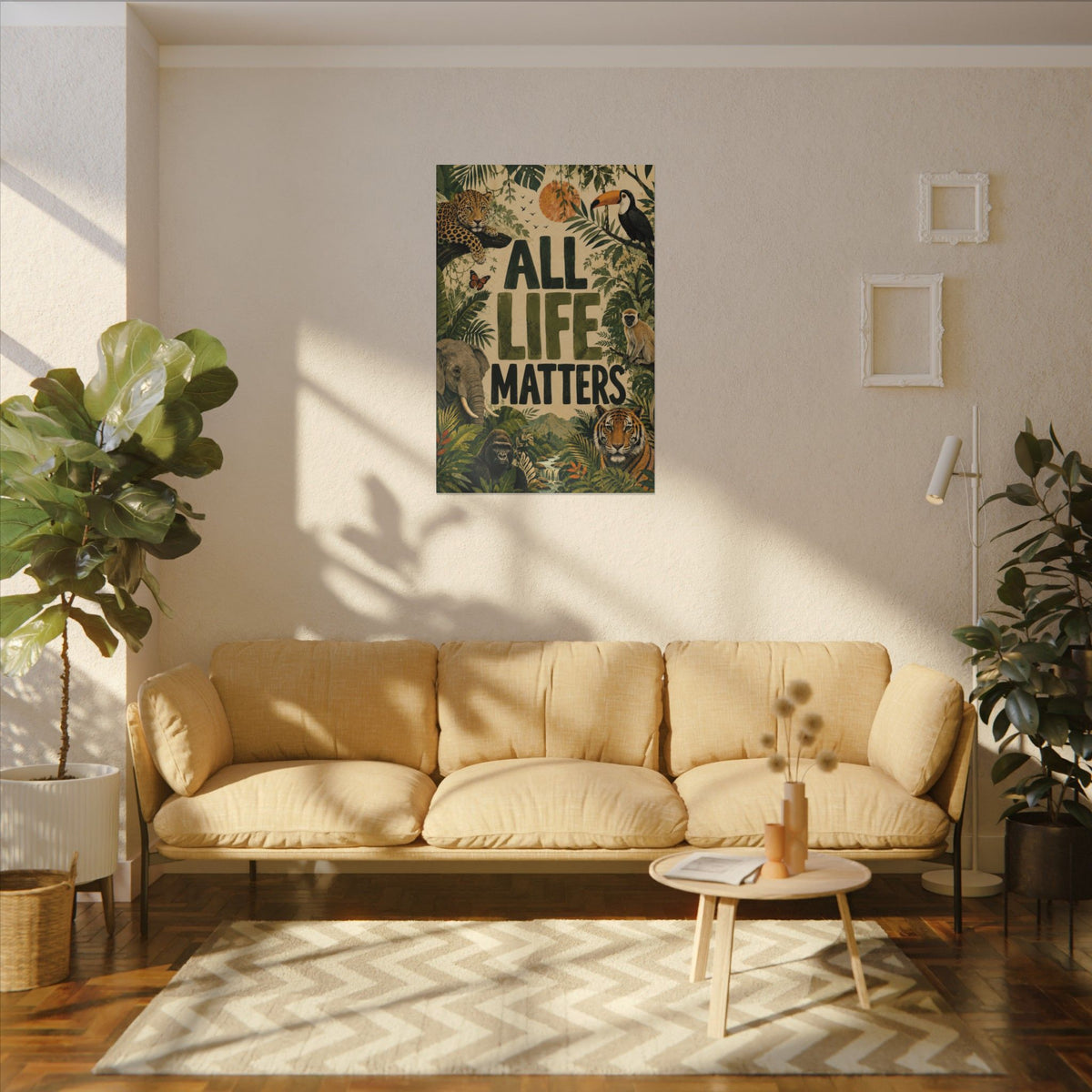 "ALL LIFE MATTERS" (Organic art style) Earthsmart Canvas Wall Art — Jungle Wildlife. (Matte Stretched Print)