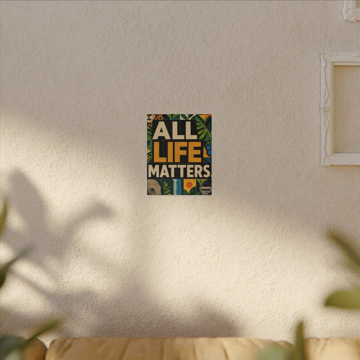 "ALL LIFE MATTERS" (Geometric art style) Earthsmart Canvas Wall Art — Jungle Wildlife. (Matte Stretched Print)