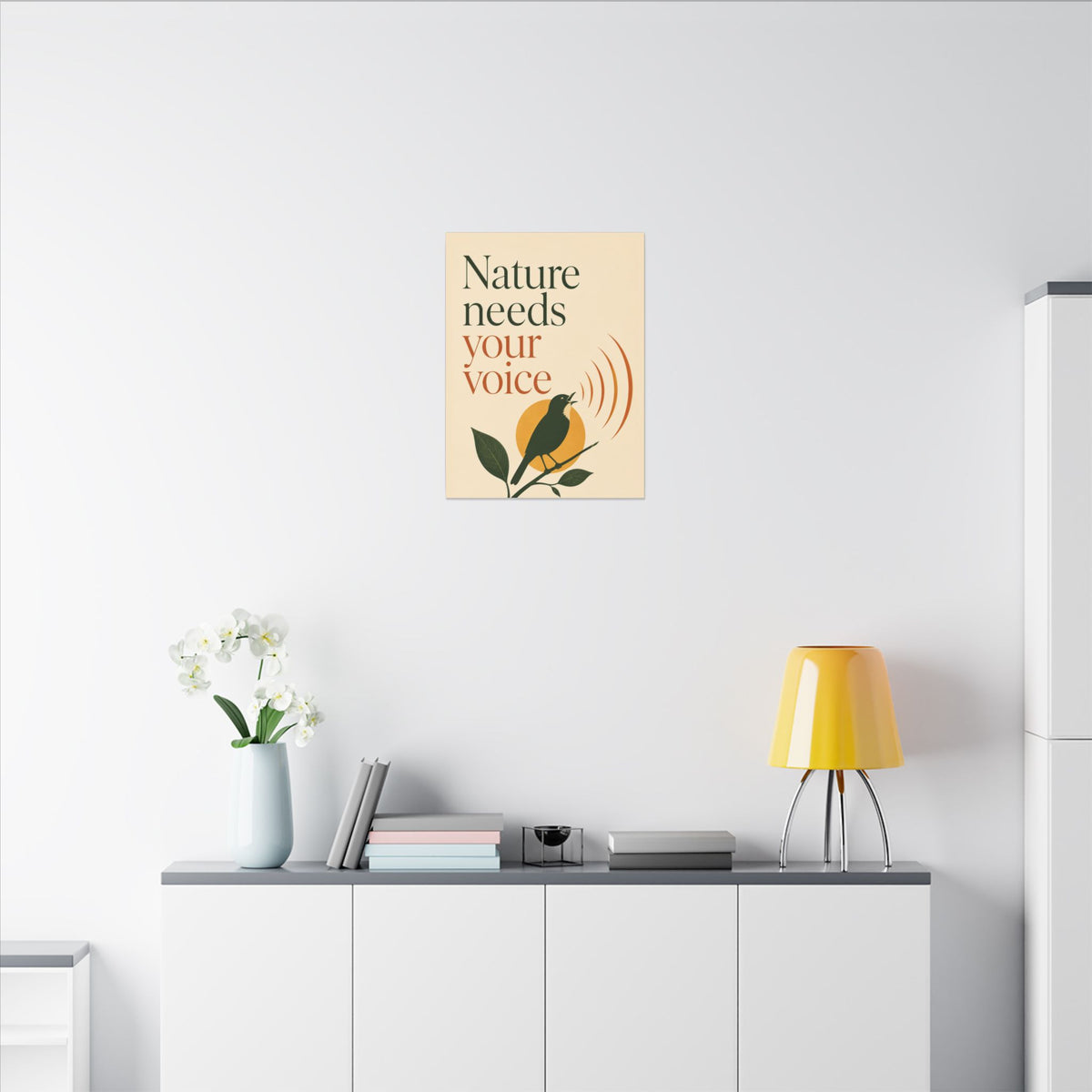 "NATURE NEEDS YOUR VOICE" (Minimalist art style). Earthsmart Eco Canvas Wall Art (Matte Stretched Print).