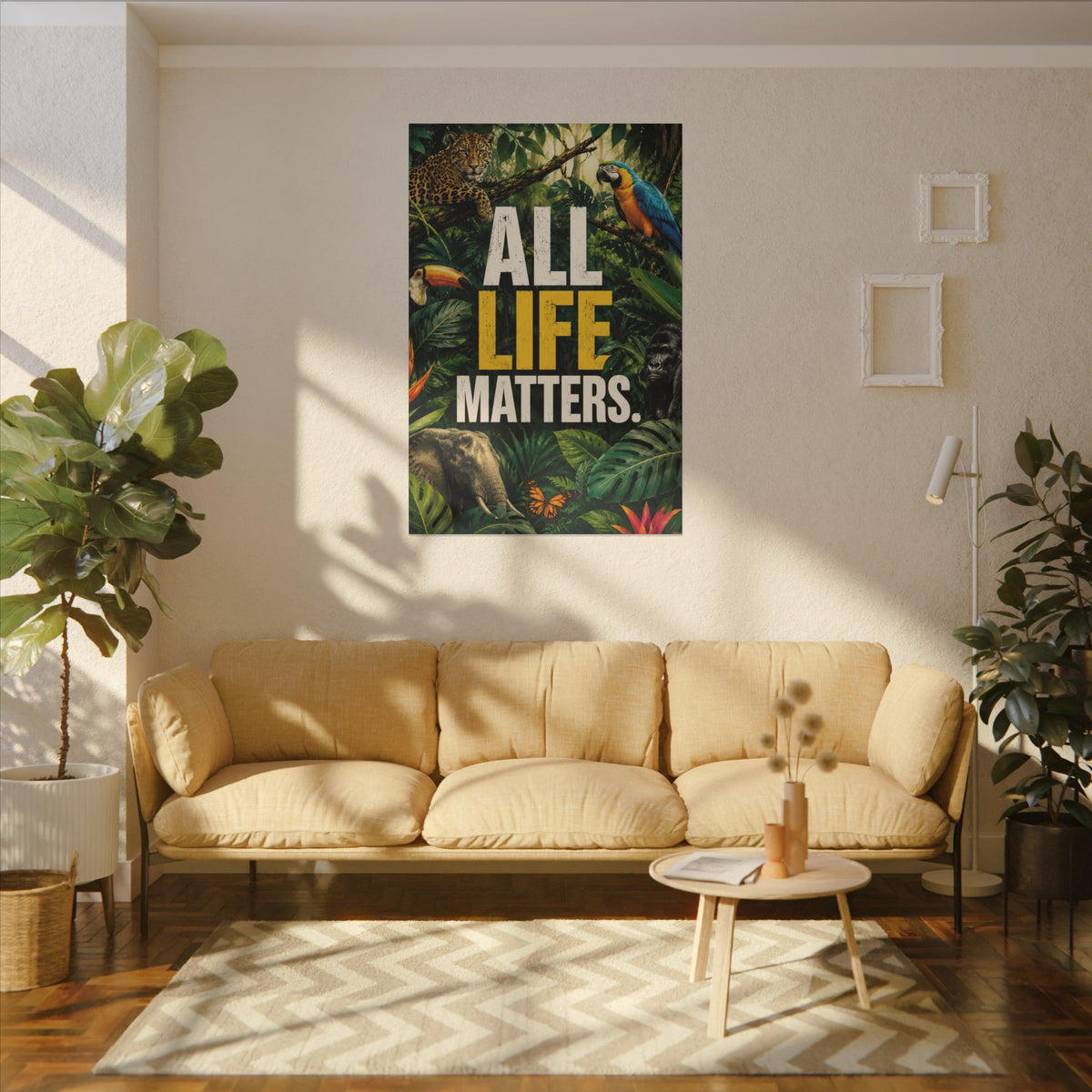 "ALL LIFE MATTERS" (Realist art style)  — Earthsmart Canvas Wall Art. Jungle Wildlife (Matte Stretched Canvas).