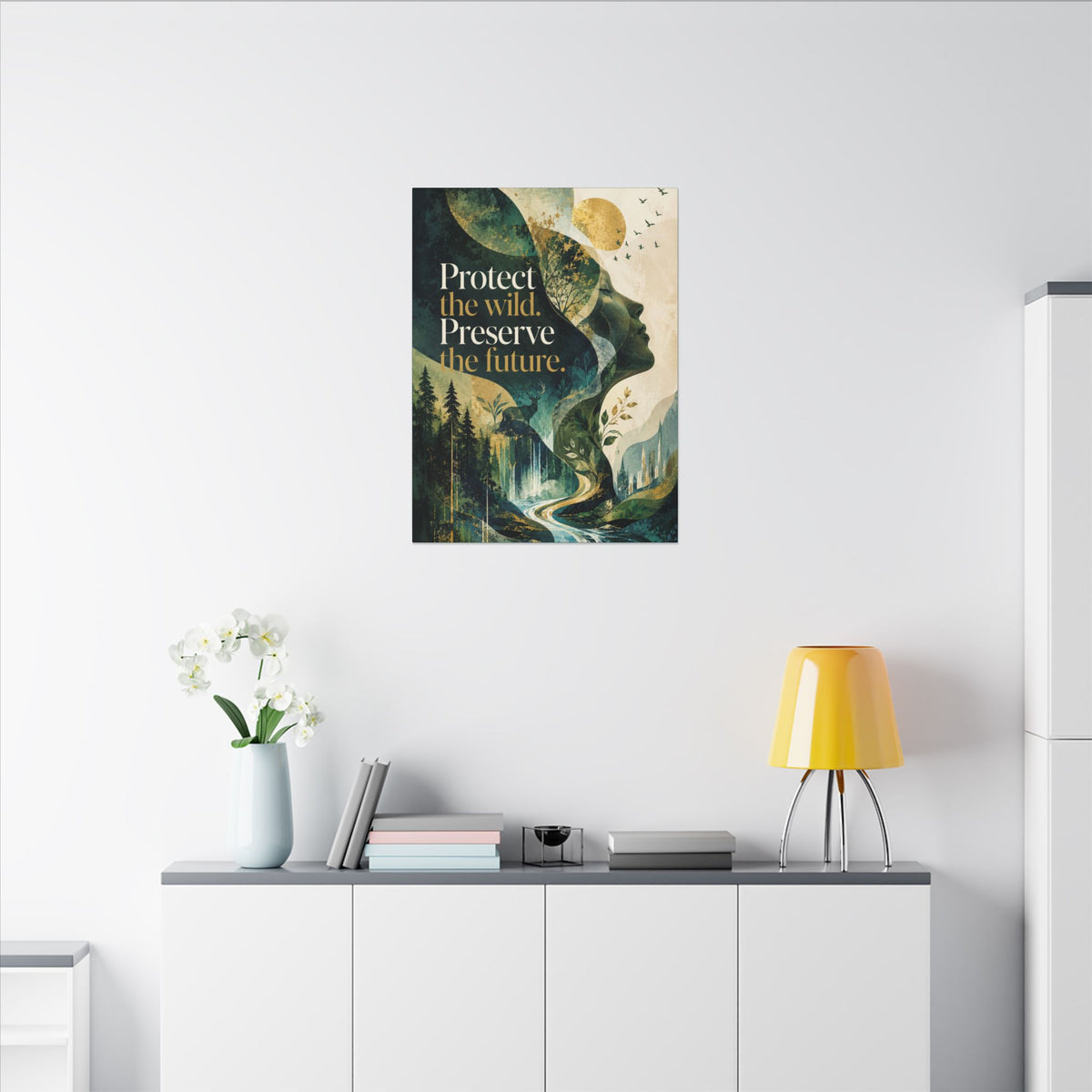 "PROTECT THE WILD PRESERVE THE FUTURE" (Abstract art style). Earthsmart Eco Canvas Wall Art (Matte Stretched Print).