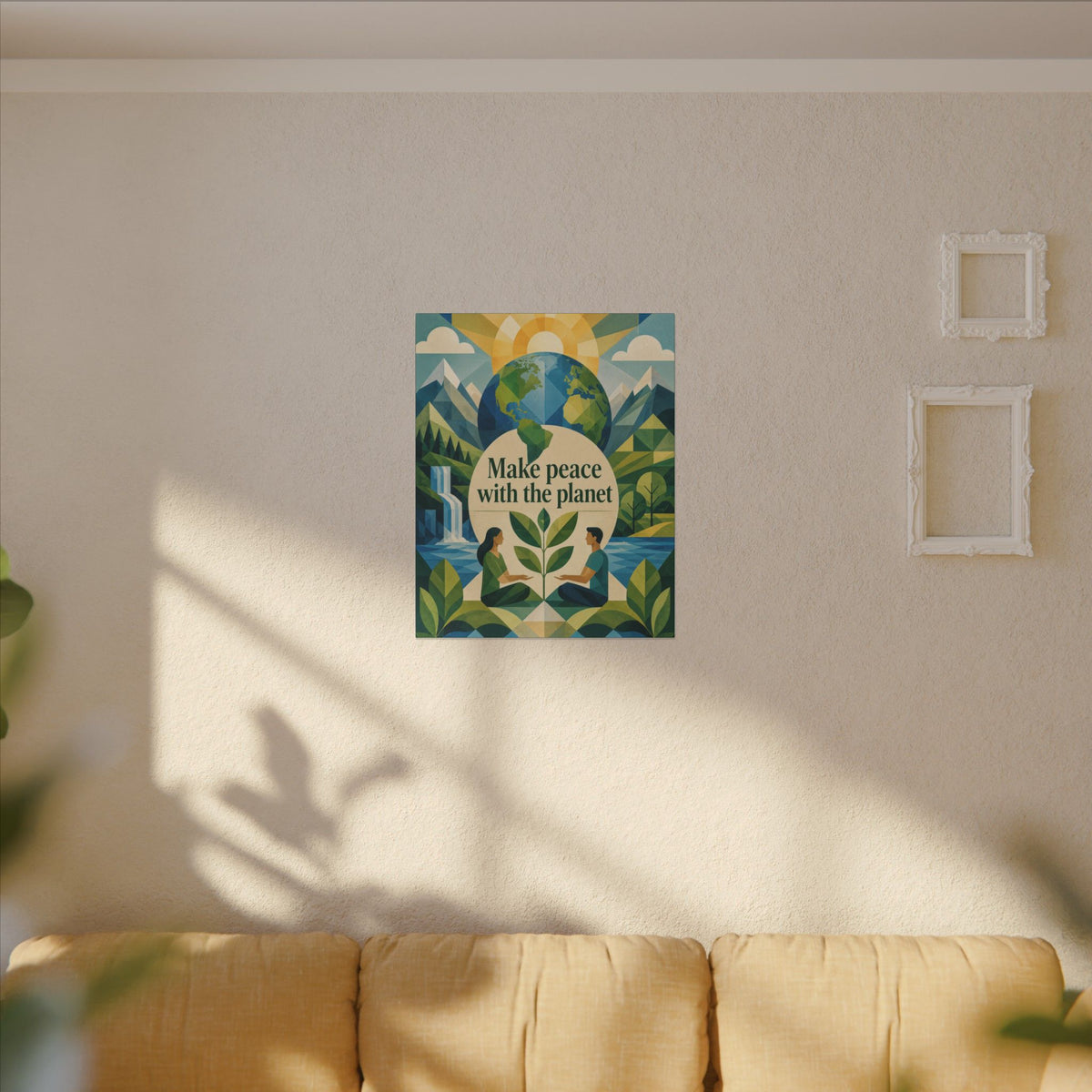 Copy of "MAKE PEACE WITH THE PLANET" (Minimalist art style). Earthsmart Eco Canvas Wall Art (Matte Stretched Print).